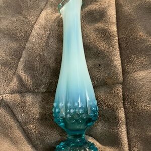 Vintage Fenton Blue Hobnail Opalescent Bud Vase 10 1/2"